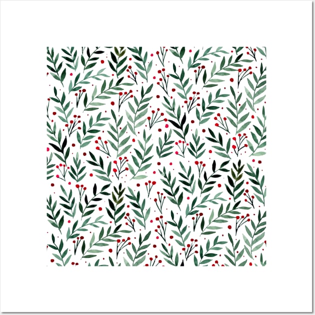 Festive watercolor branches - red and green Wall Art by wackapacka